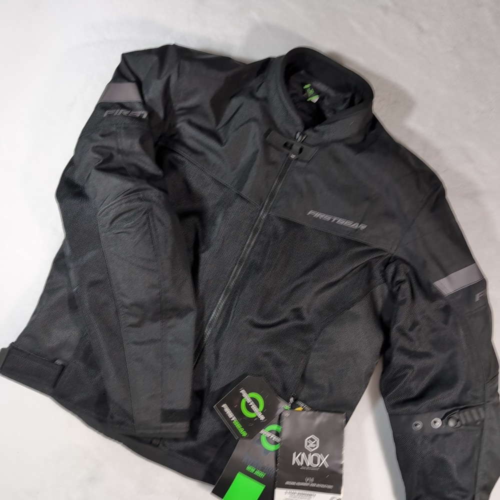 Firstgear Rush Air Mesh Jacket Mens Large Black Knox Armor Motorcycle Riding New